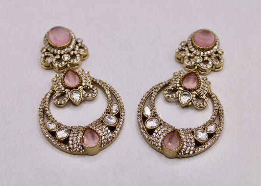 Kundan and Mona Lisa Chand Bali Set- E7090
