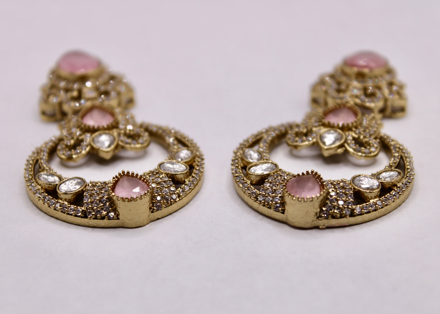 Kundan and Mona Lisa Chand Bali Set- E7090
