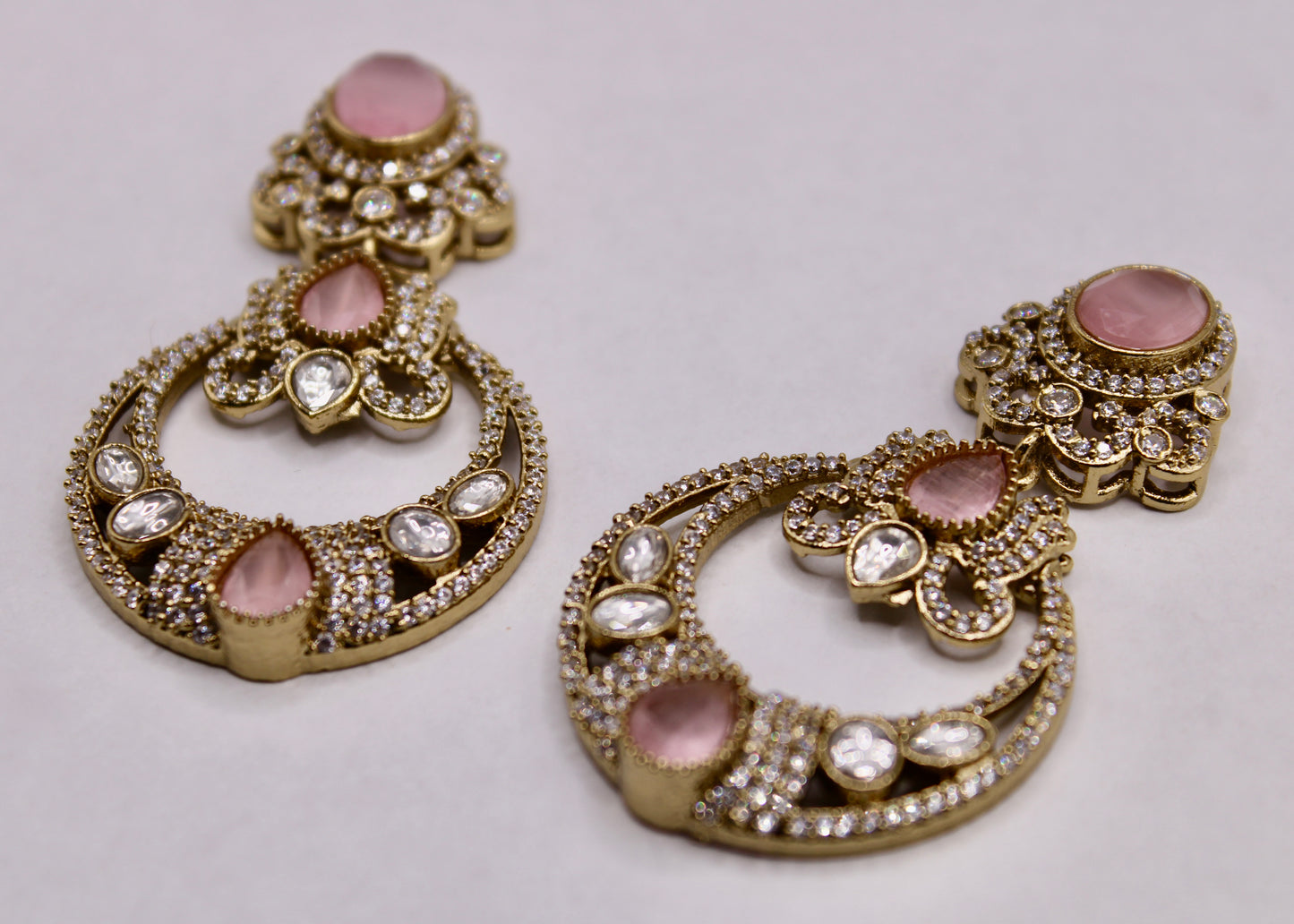 Kundan and Mona Lisa Chand Bali Set- E7090
