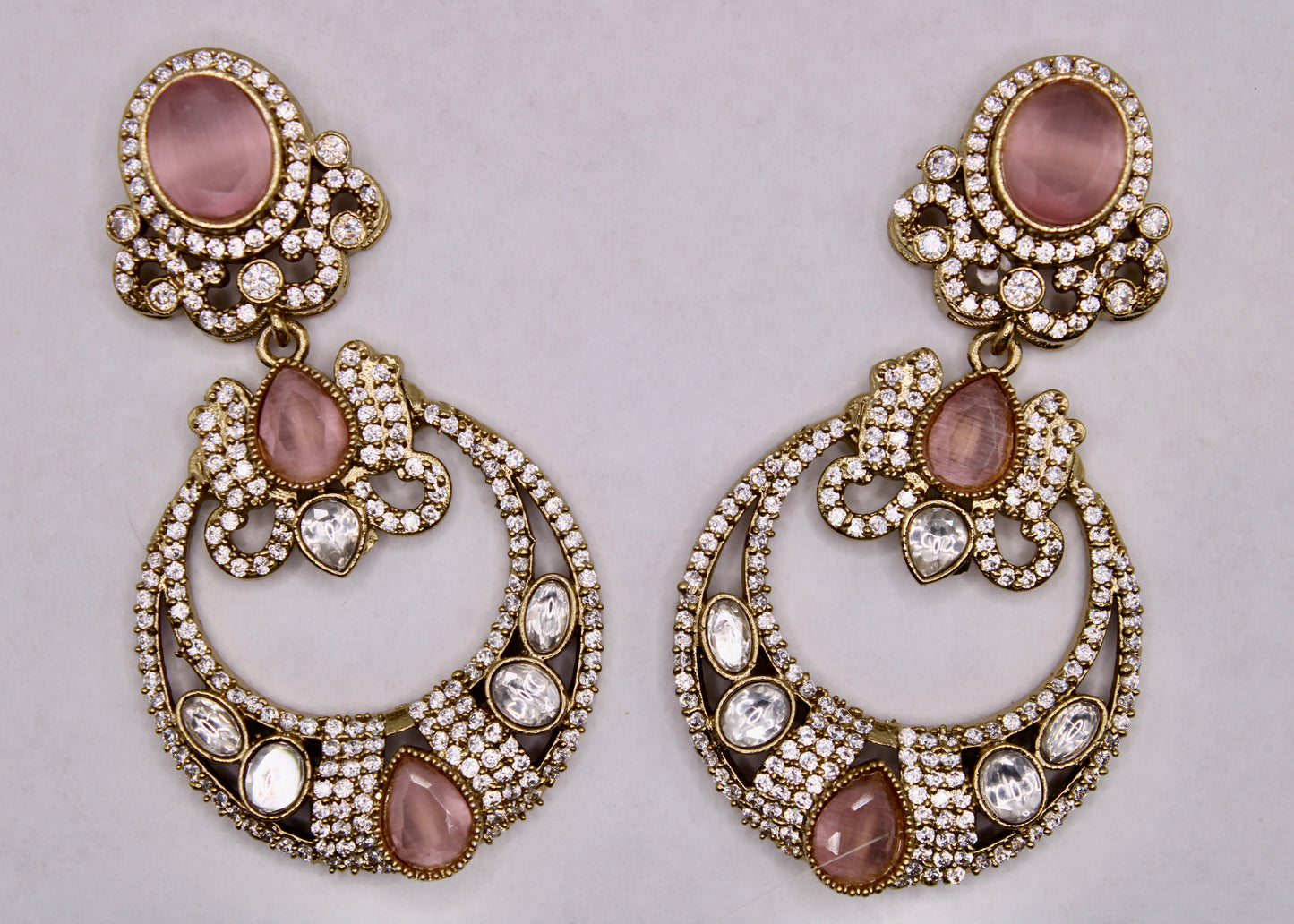 Kundan and Mona Lisa Chand Bali Set- E7090