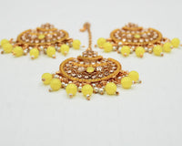 Cubic Zirconia and Bead Chaand Bali Teeka Set - E1325