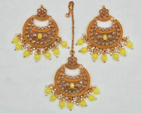 Cubic Zirconia and Bead Chaand Bali Teeka Set - E1325