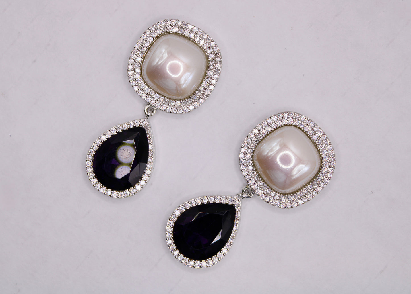 Pear-Cut Cubic Zirconia and Faux Pearl Earrings - E7082