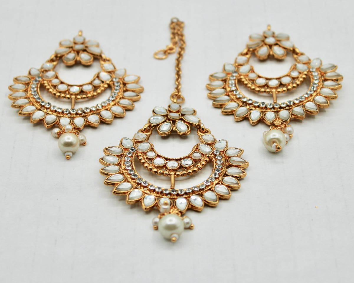 Faux Kundan Chaand Bali Teeka Set - E1322