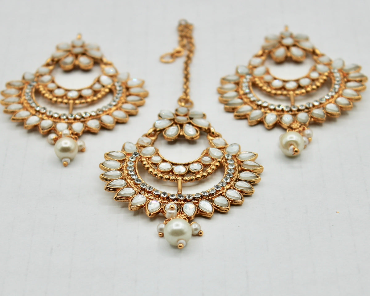 Faux Kundan Chaand Bali Teeka Set - E1322