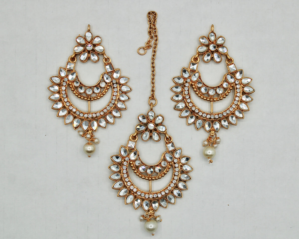 Faux Kundan Chaand Bali Teeka Set - E1322