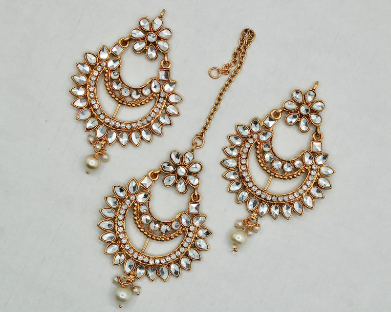 Faux Kundan Chaand Bali Teeka Set - E1322