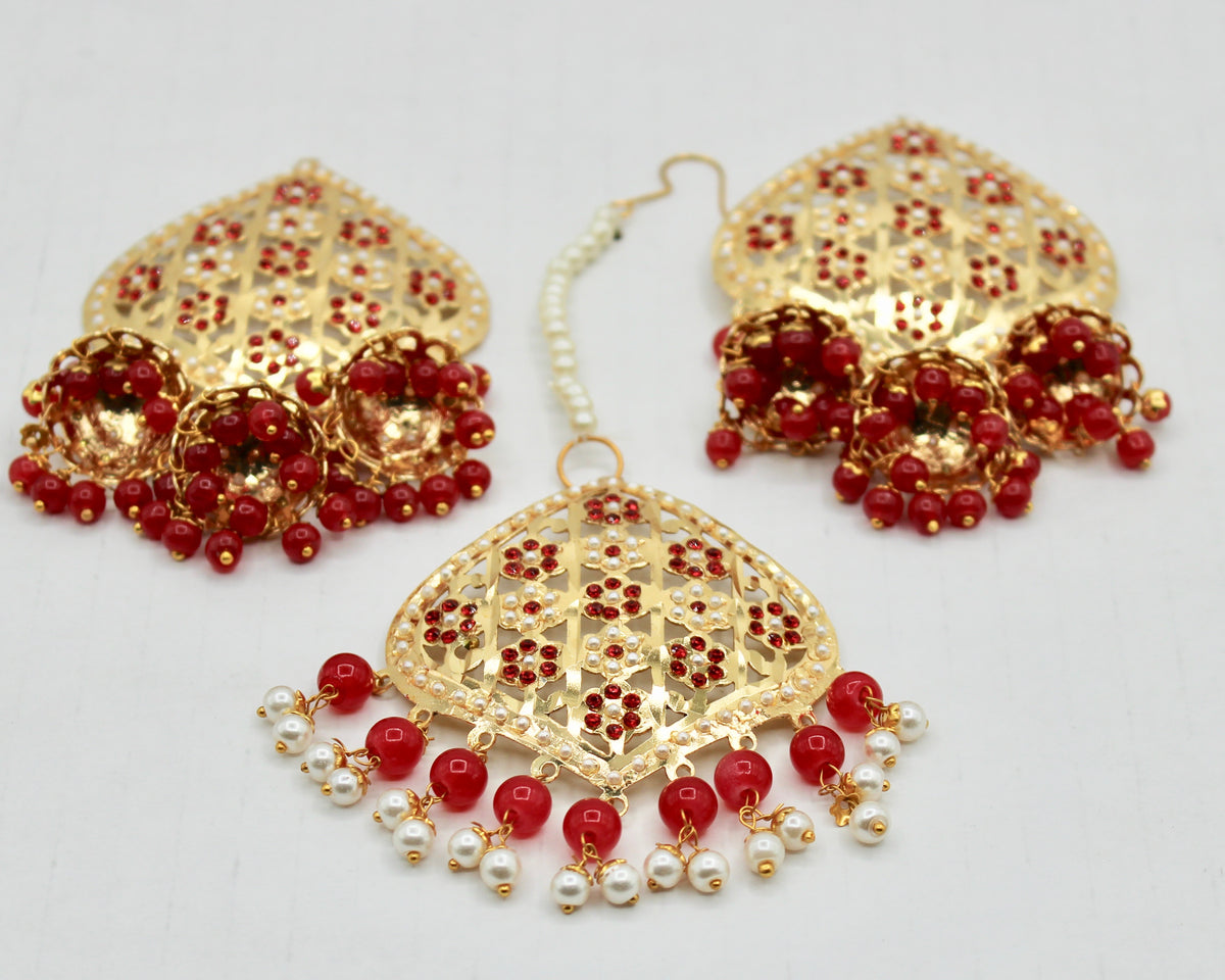 Faux Pearl and Bead Punjabi Teeka Set - E832