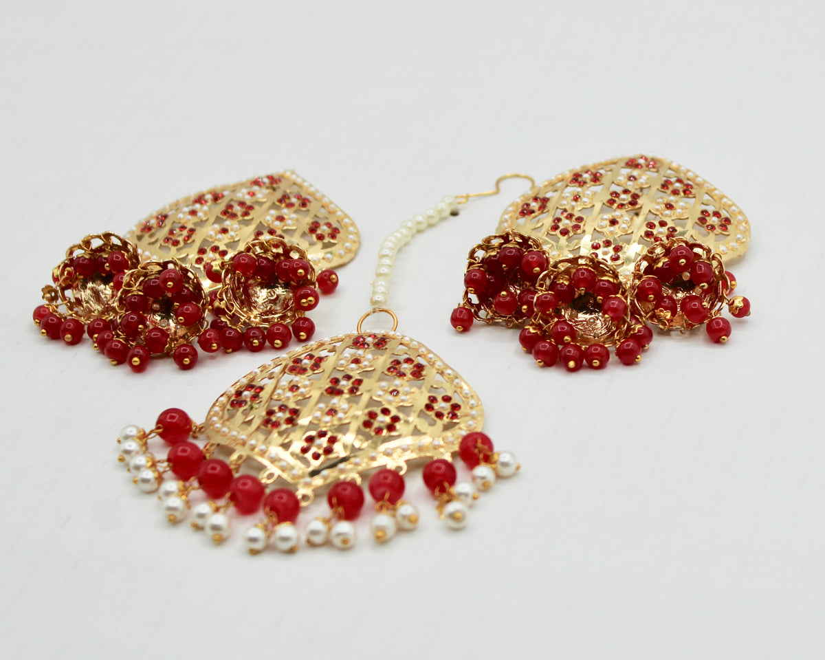 Faux Pearl and Bead Punjabi Teeka Set - E832