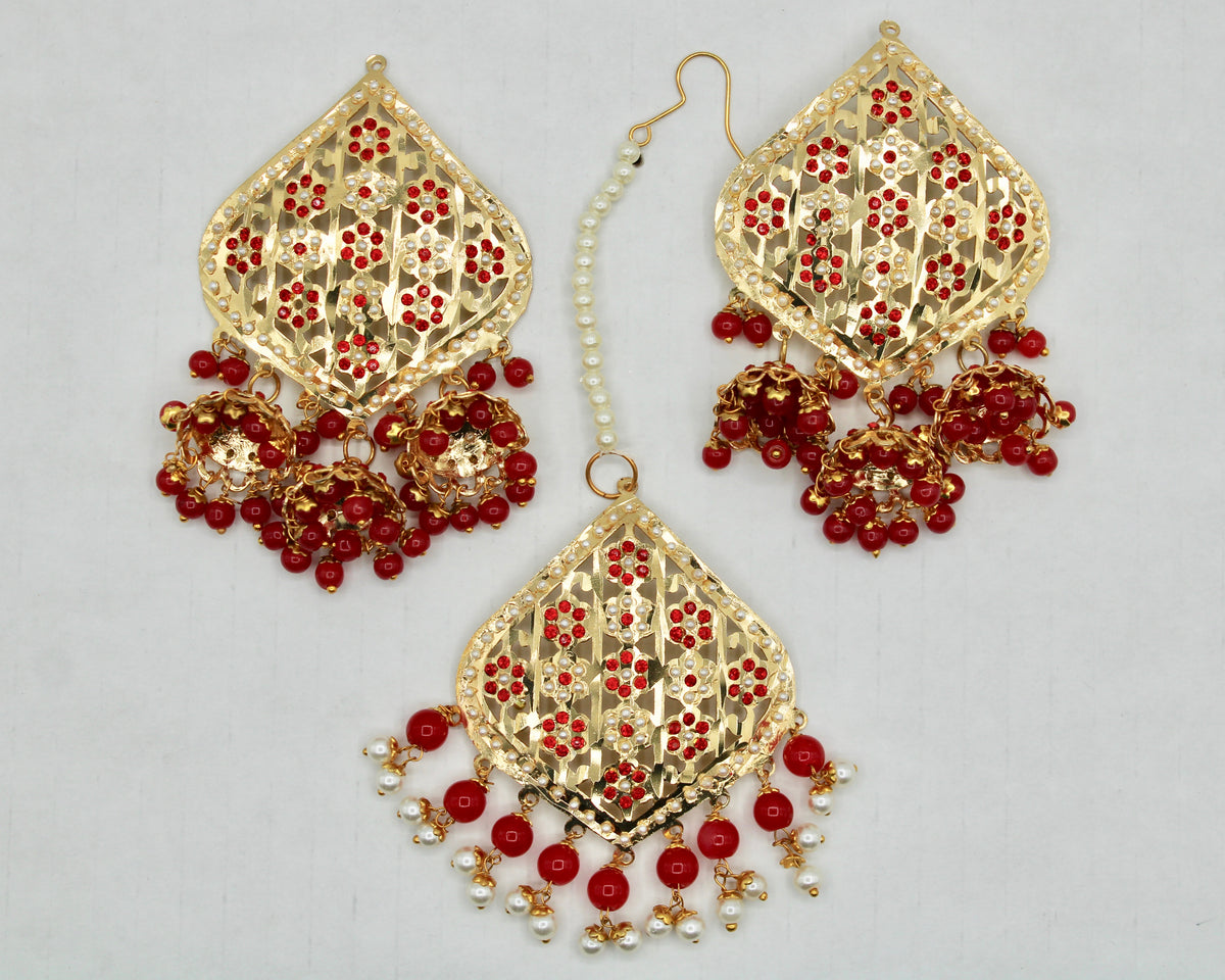 Faux Pearl and Bead Punjabi Teeka Set - E832