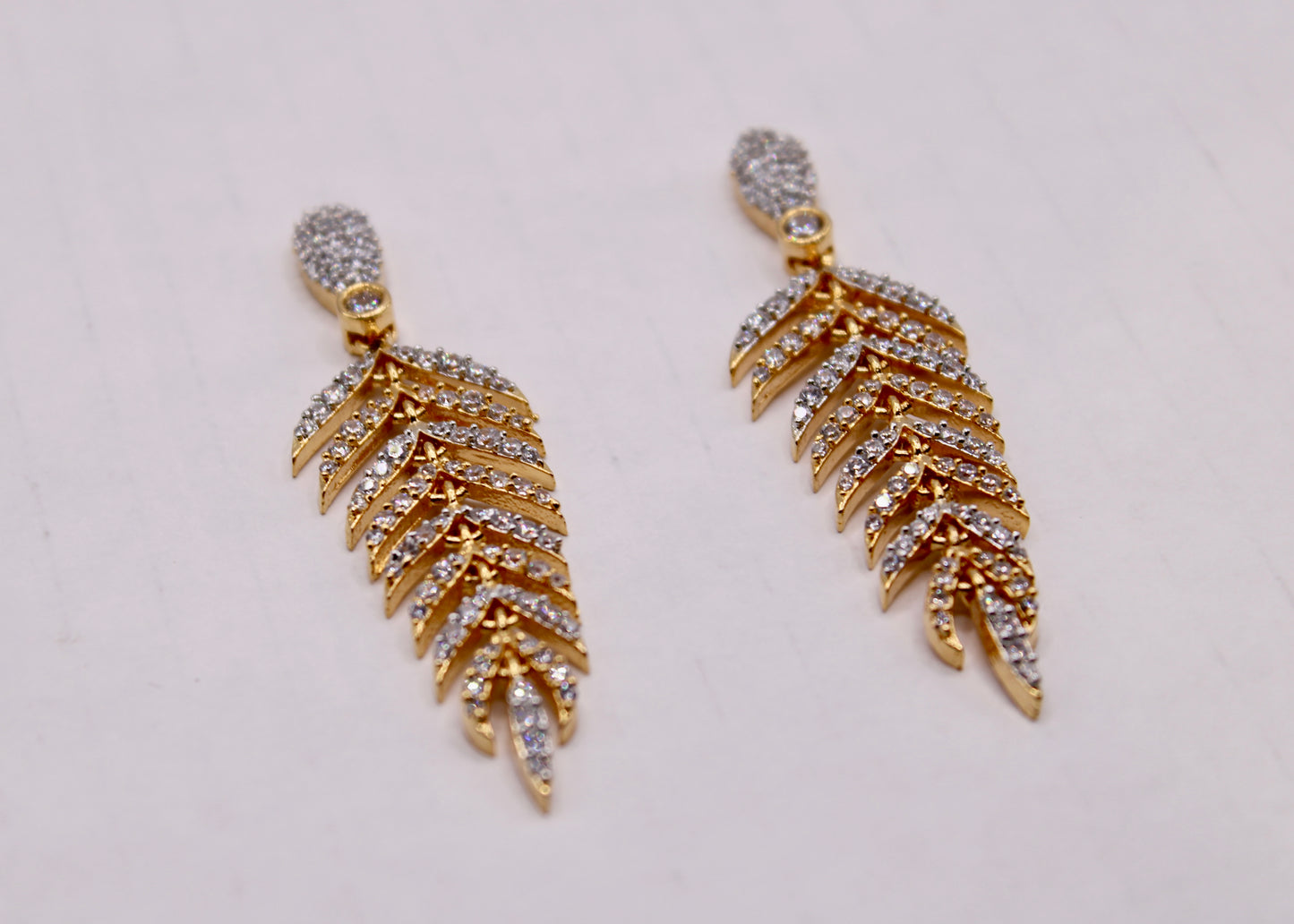 Cubic Zirconia Feather Earrings - E7075