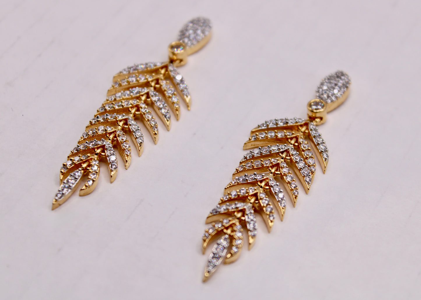 Cubic Zirconia Feather Earrings - E7075