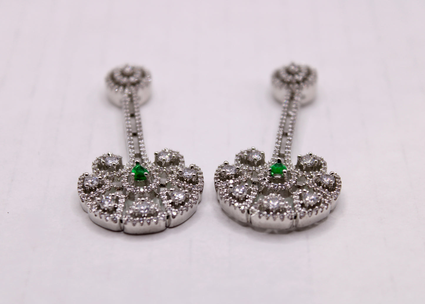 Cubic Zirconia Floral Drop Earrings - E7074