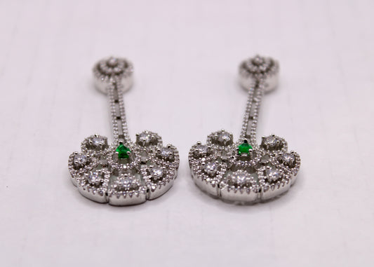 Cubic Zirconia Floral Drop Earrings - E7074