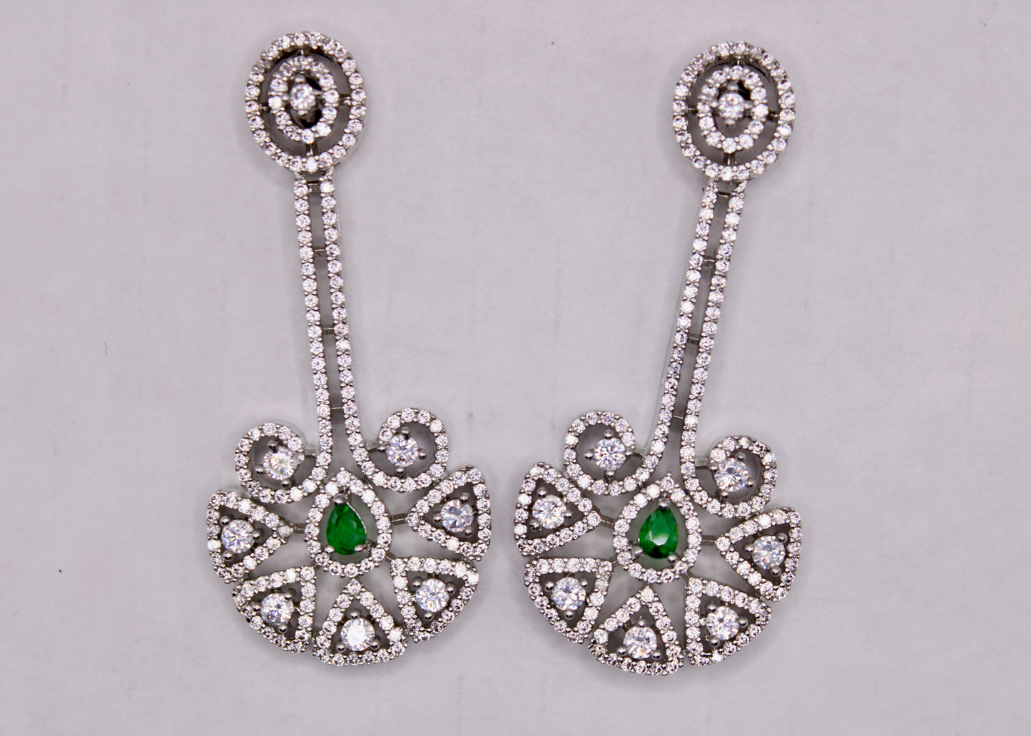 Cubic Zirconia Floral Drop Earrings - E7074