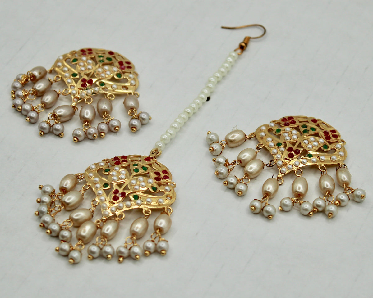 Faux Pearl and Nauratan Teeka Set - E1316