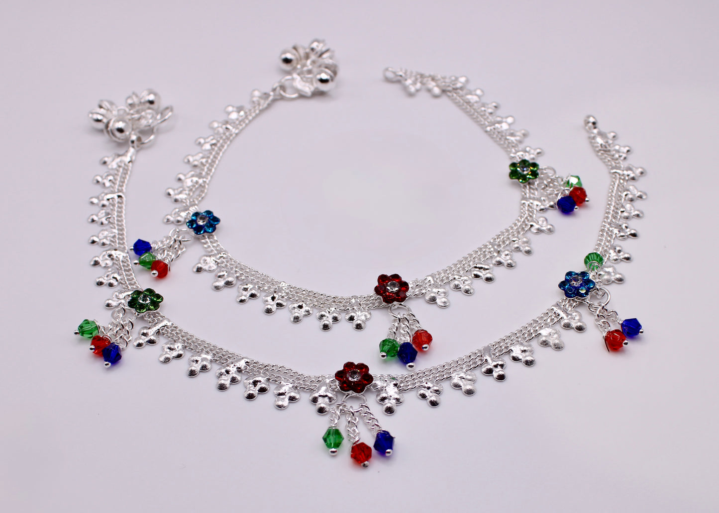 Floral Cubic Zirconia Ghungroo Anklet - E7059