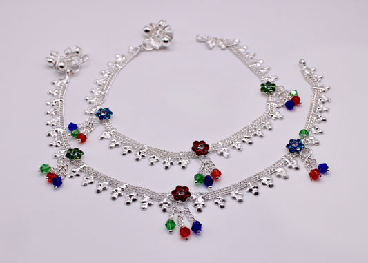 Floral Cubic Zirconia Ghungroo Anklet - E7059
