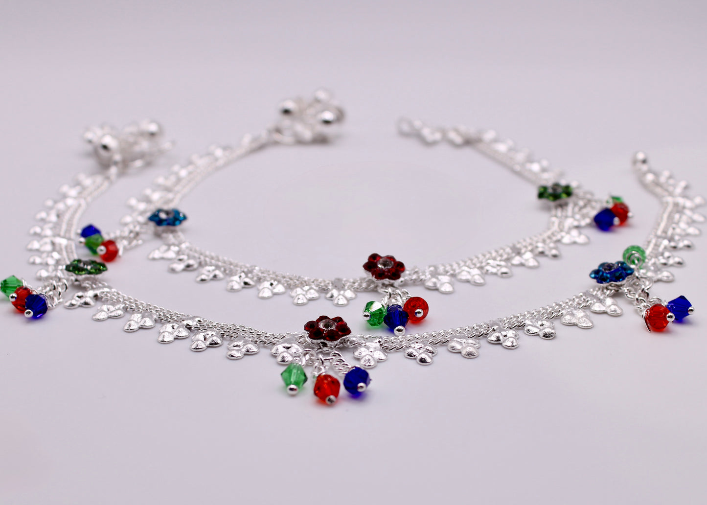 Floral Cubic Zirconia Ghungroo Anklet - E7059