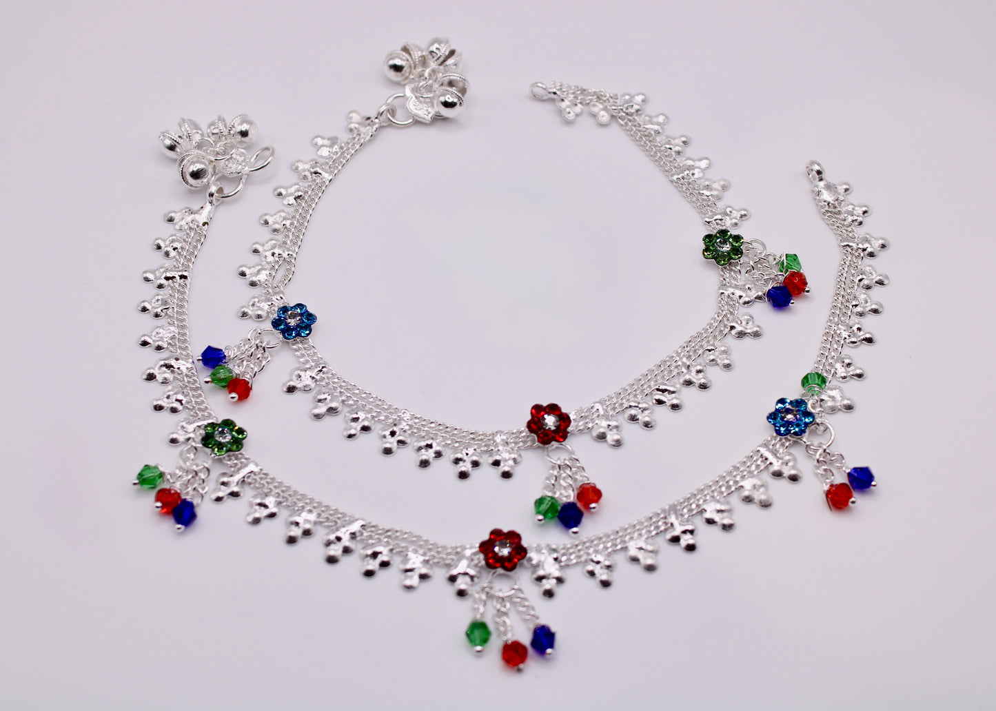 Floral Cubic Zirconia Ghungroo Anklet - E7059