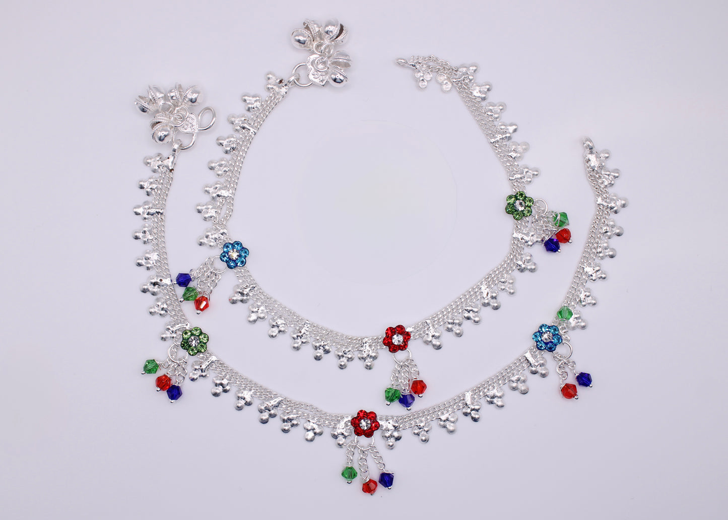 Floral Cubic Zirconia Ghungroo Anklet - E7059