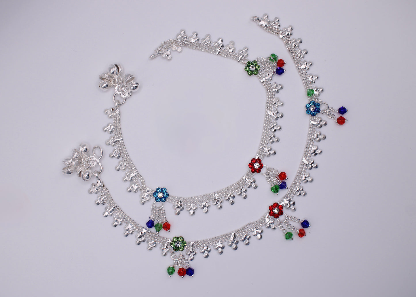 Floral Cubic Zirconia Ghungroo Anklet - E7059