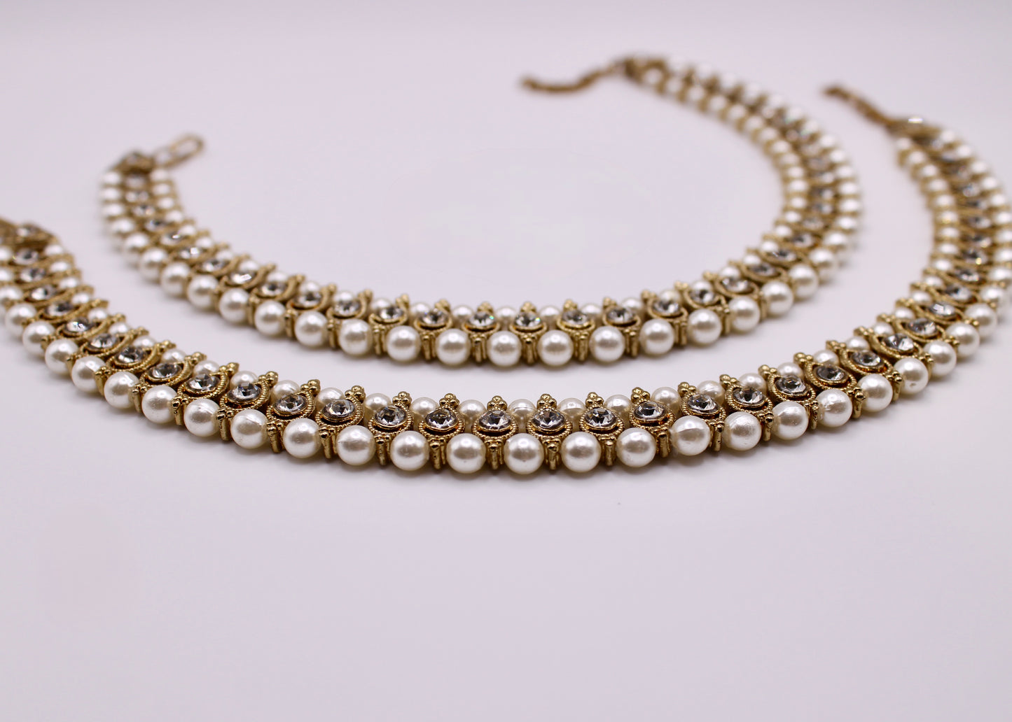 Traditional Faux Pearl and Cubic Zirconia Anklet - E7049