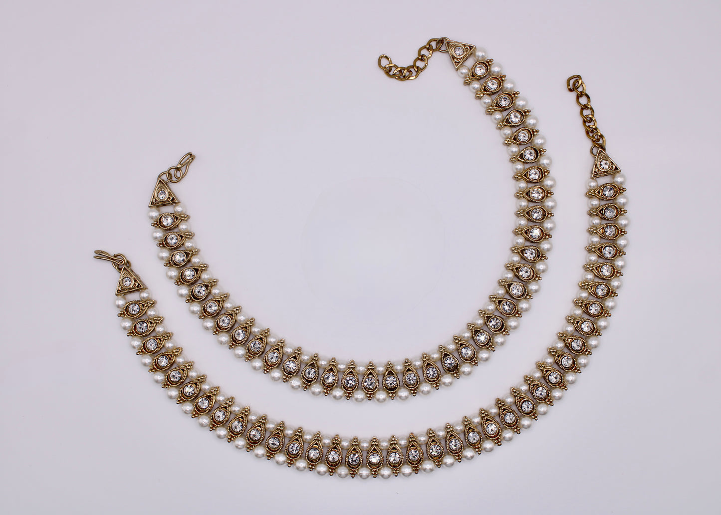 Traditional Faux Pearl and Cubic Zirconia Anklet - E7049