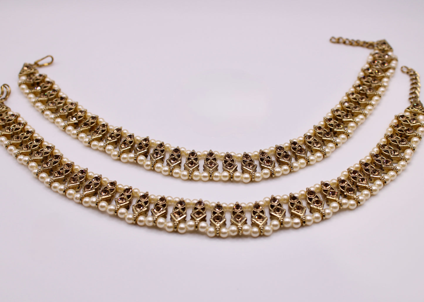 Faux Pearl and Cubic Zirconia Anklet - E7048