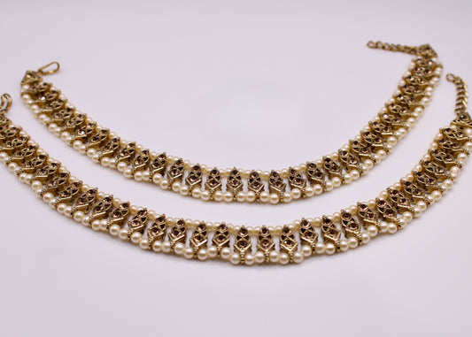 Faux Pearl and Cubic Zirconia Anklet - E7048
