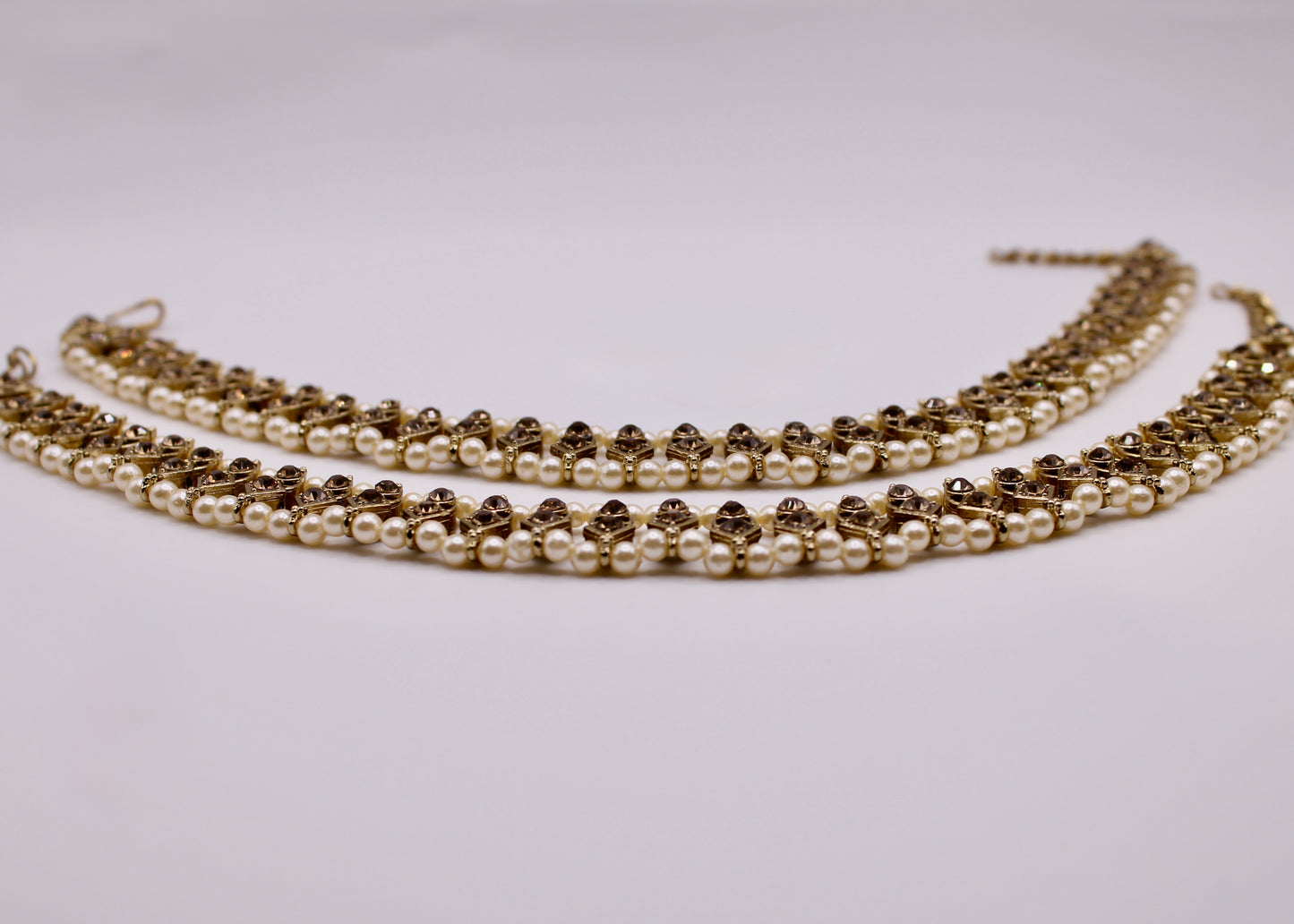 Faux Pearl and Cubic Zirconia Anklet - E7048