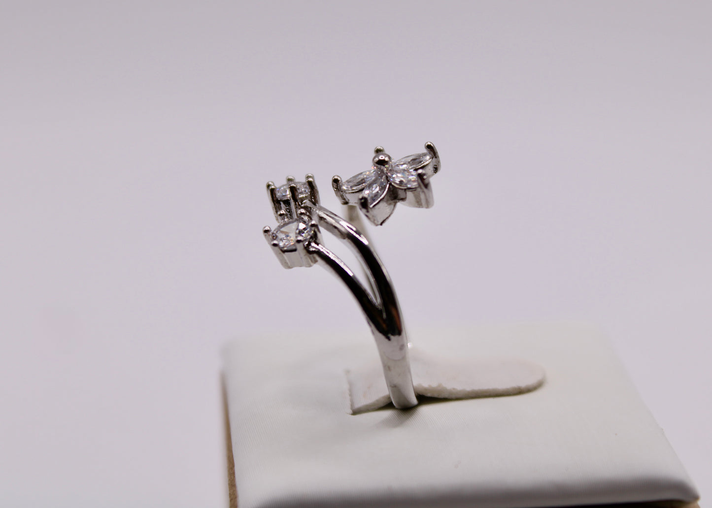 Floral Cubic Zirconia Crossover Ring - E7040