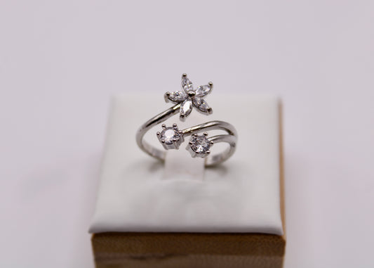 Floral Cubic Zirconia Crossover Ring - E7040