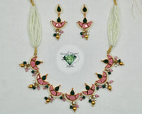 Emerald and Faux Pearl Necklace Set - E2510