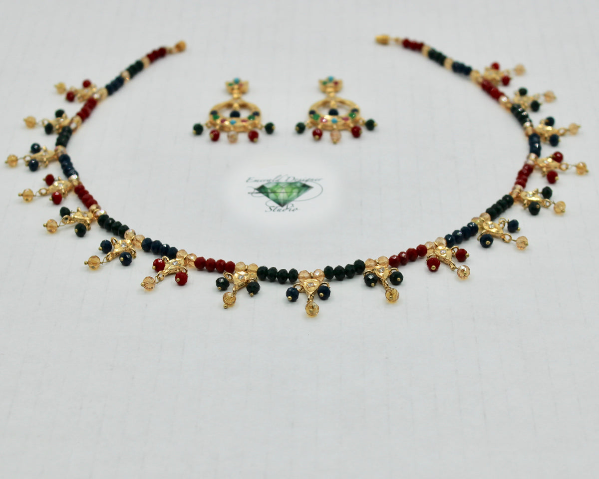 Hyderabadi Gold-Plated Necklace Set With Hydro Beads - E1408