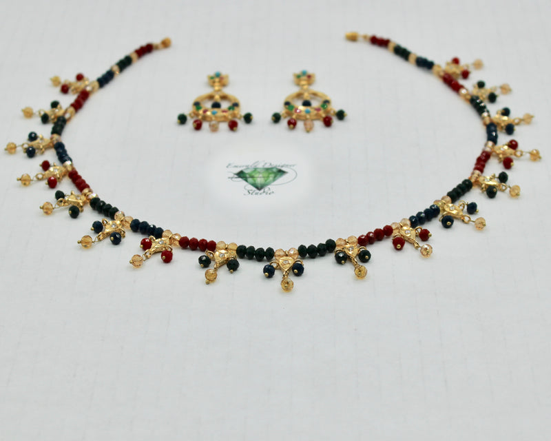 Hyderabadi Gold-Plated Necklace Set With Hydro Beads - E1408