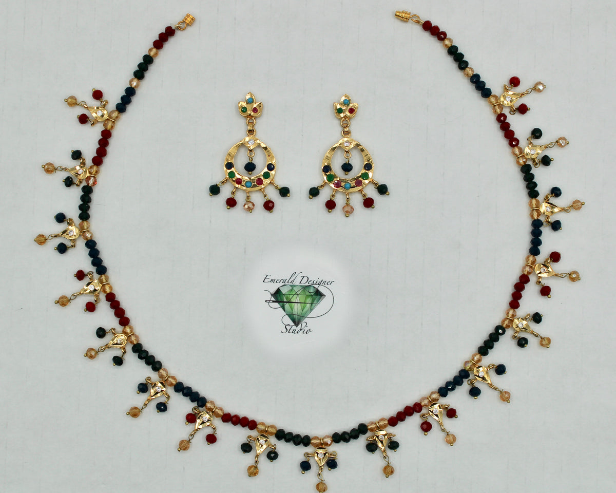 Hyderabadi Gold-Plated Necklace Set With Hydro Beads - E1408