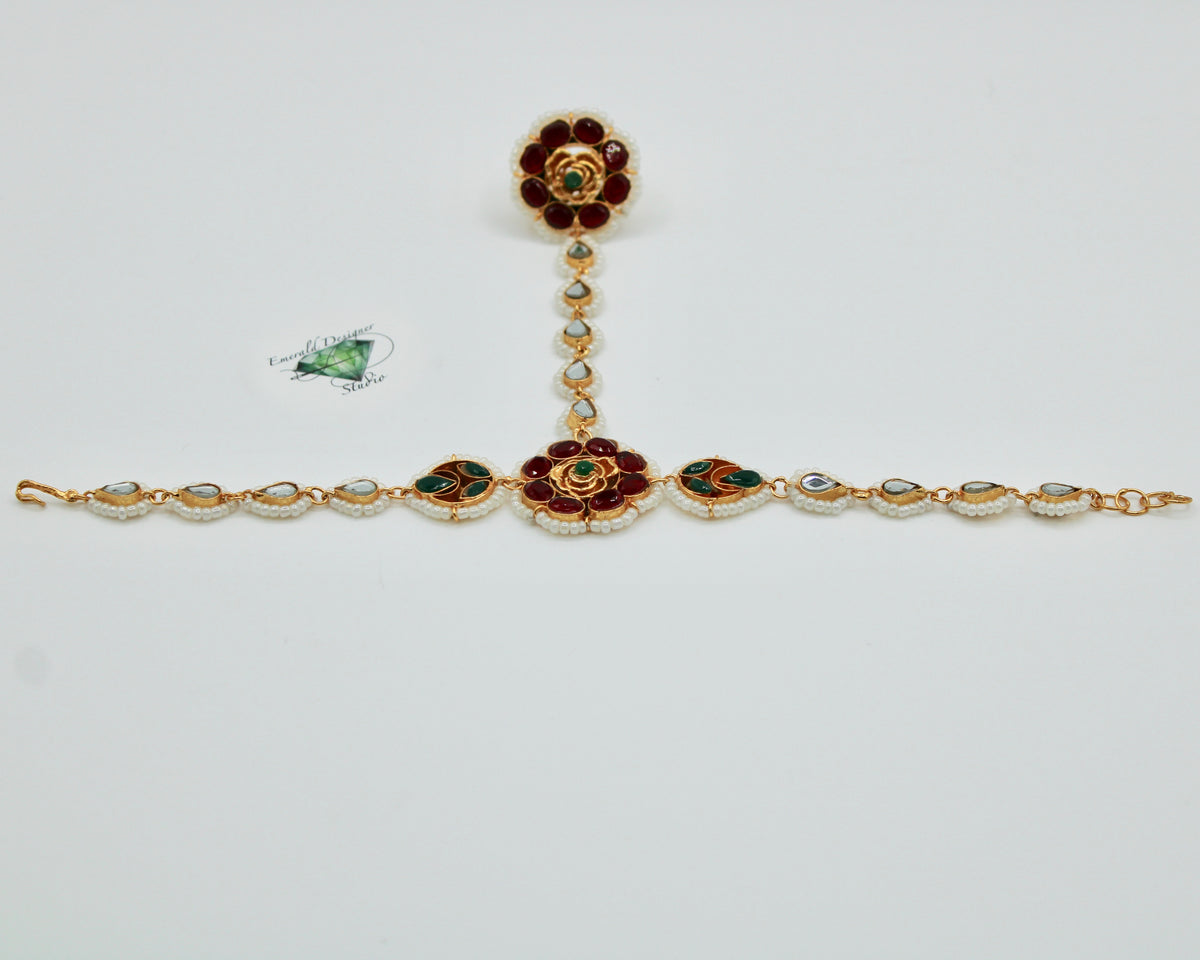 Sheesha Kundan Bracelet With Ring - E1506