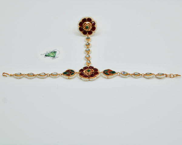 Sheesha Kundan Bracelet With Ring - E1506