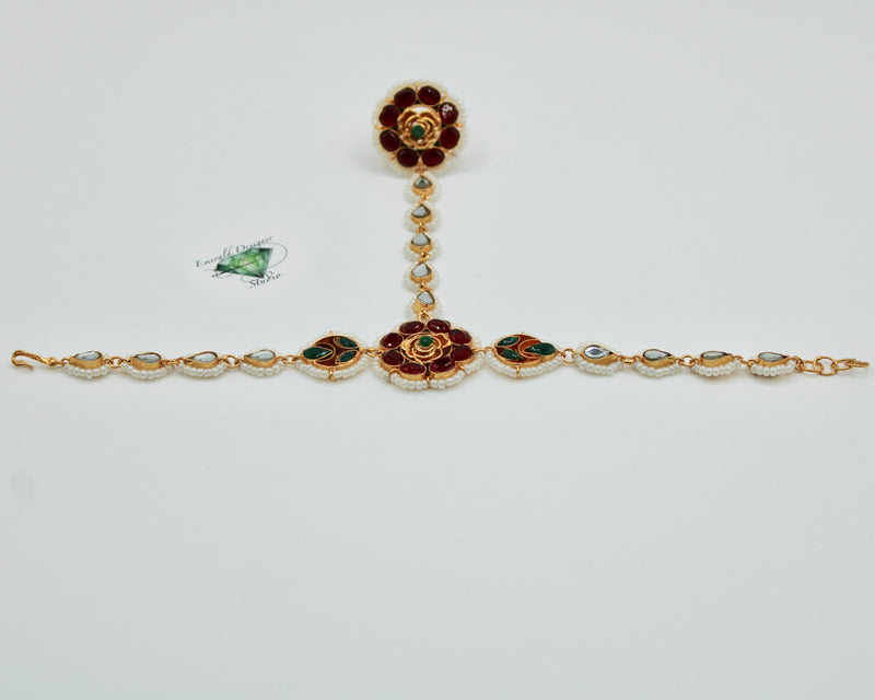 Sheesha Kundan Bracelet With Ring - E1506