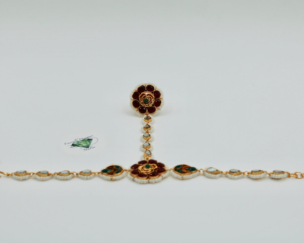 Sheesha Kundan Bracelet With Ring - E1506