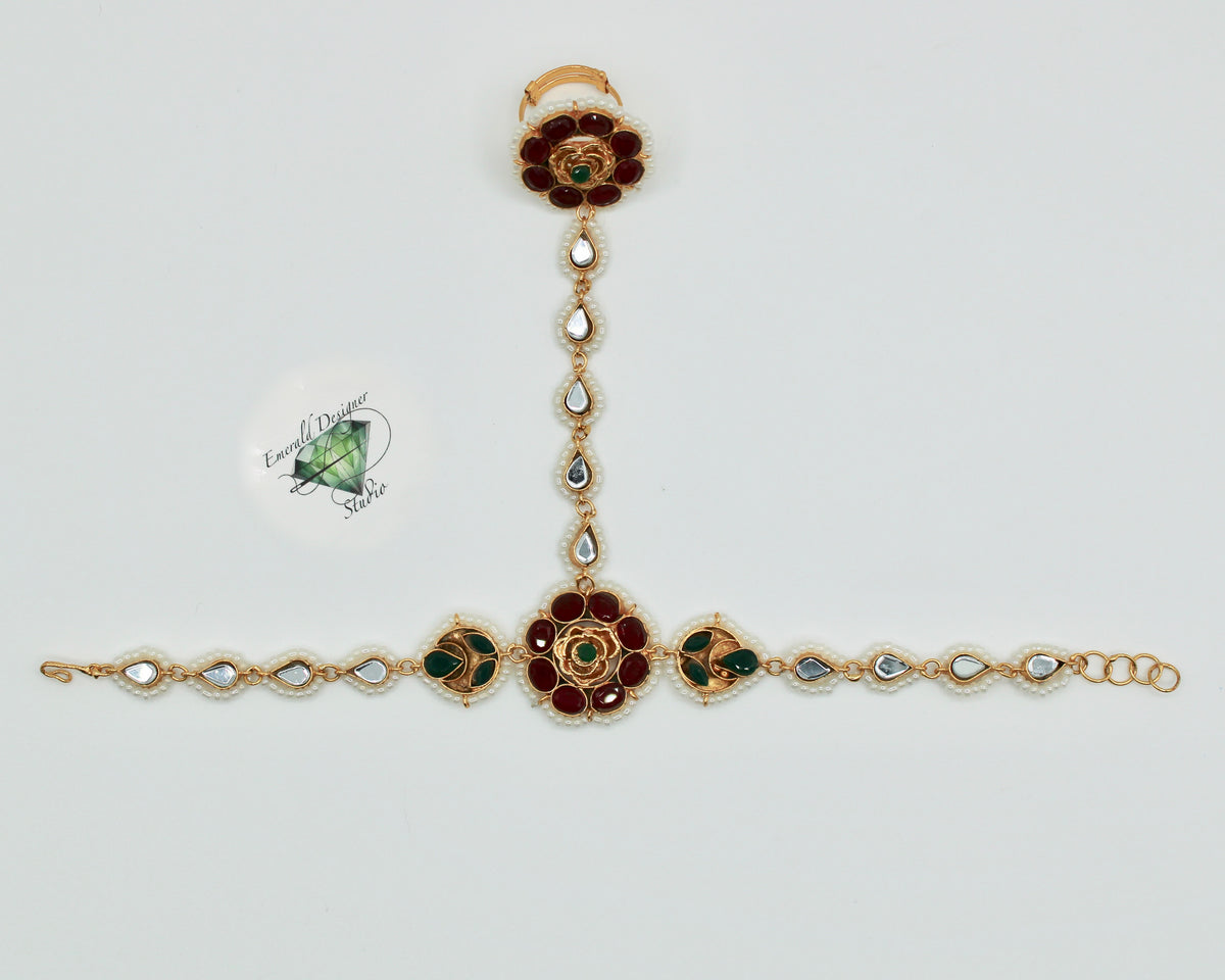 Sheesha Kundan Bracelet With Ring - E1506