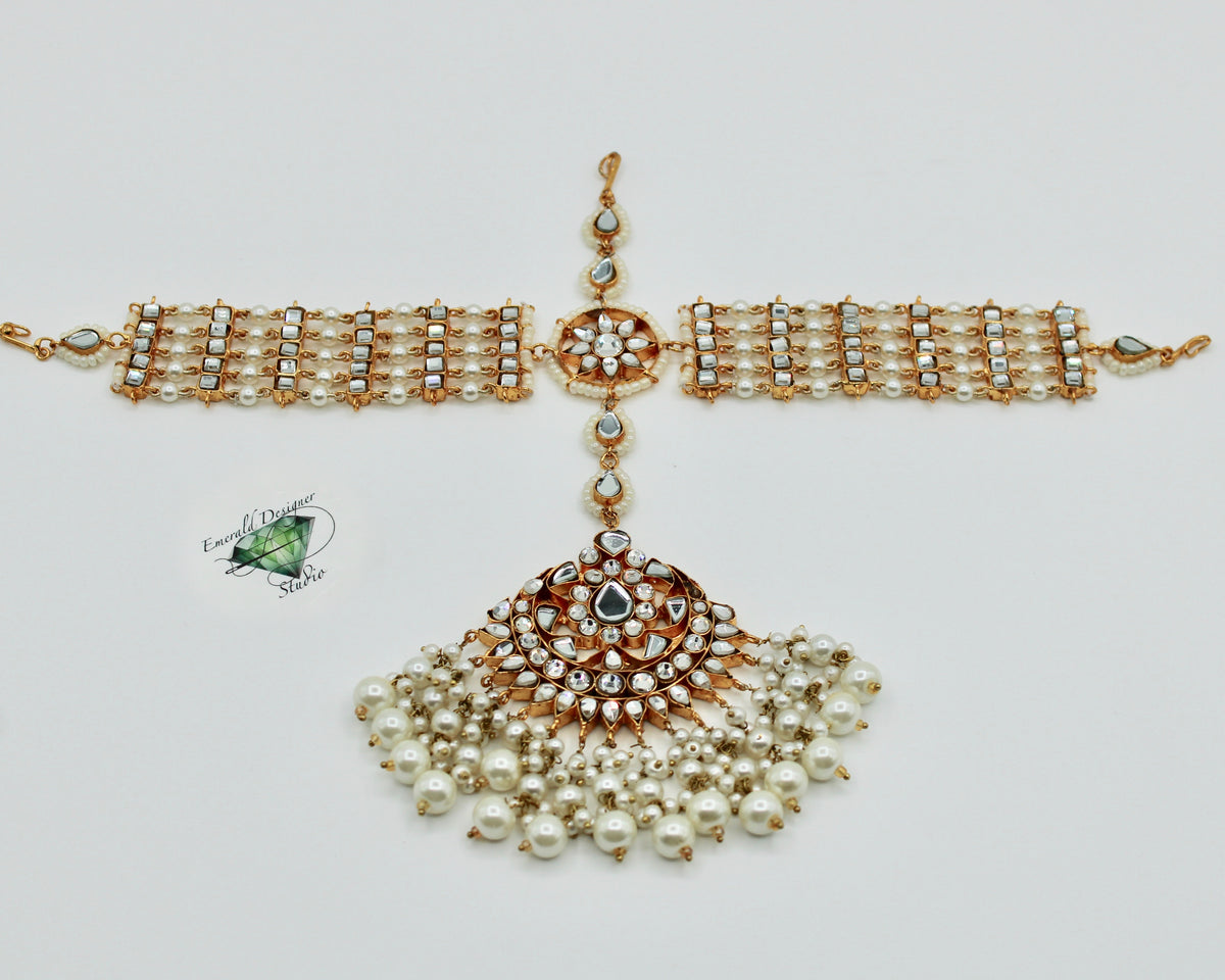 Faux Pearl and Cubic Zirconia Mathha Pati - E1406