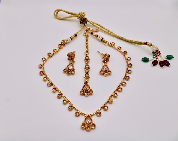 Polki Necklace Set With Teeka - E112