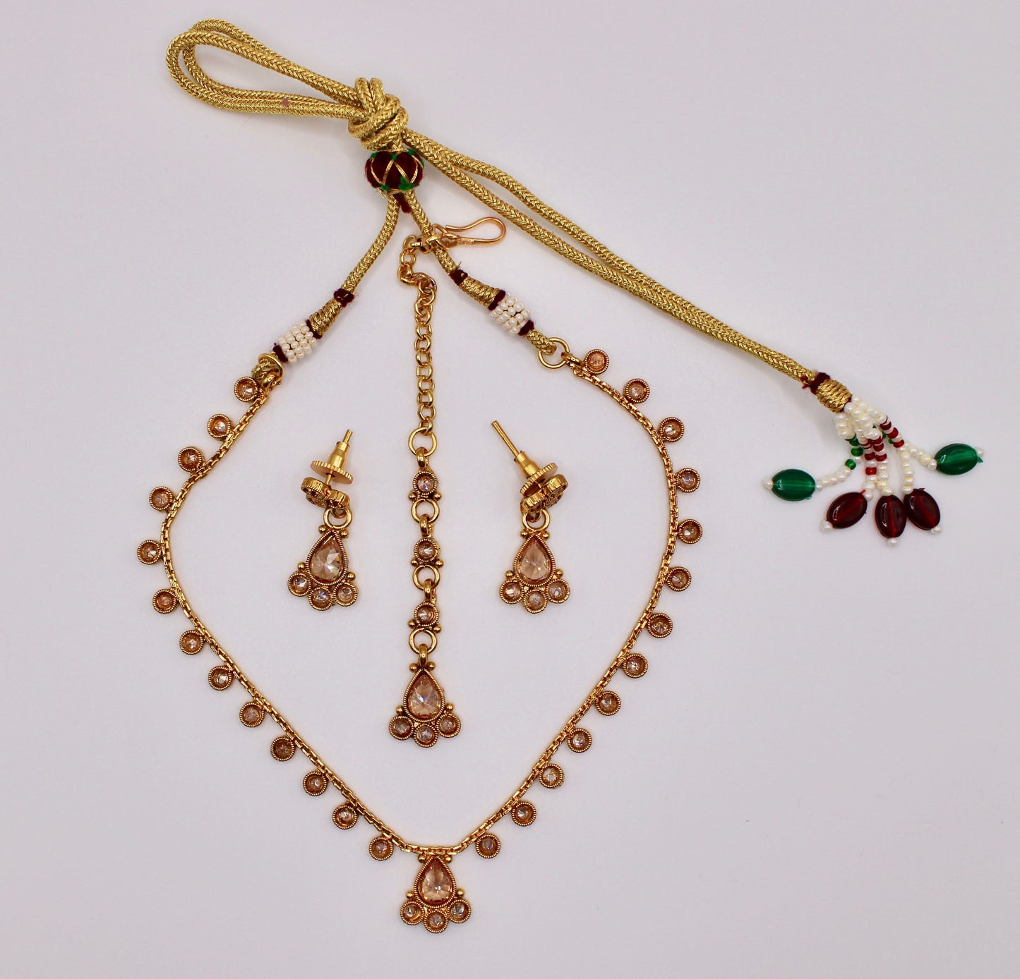 Polki Necklace Set With Teeka - E112