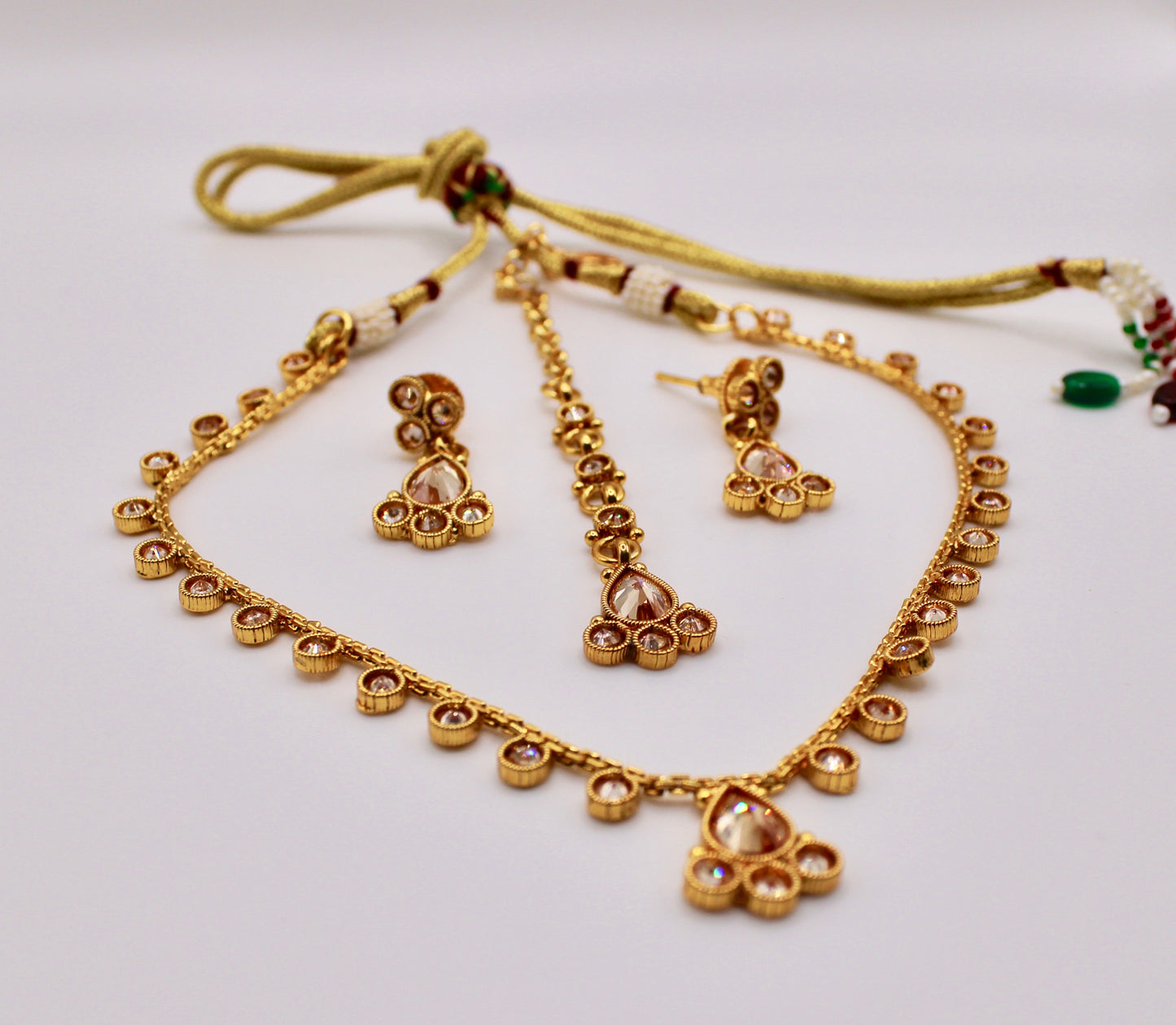 Polki Necklace Set With Teeka - E112