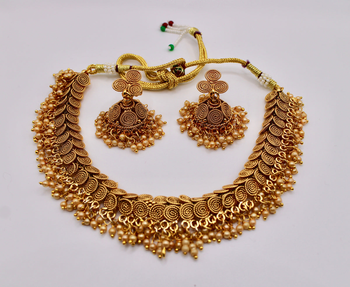 Rajwadi Necklace Set with Faux Pearls - E1188