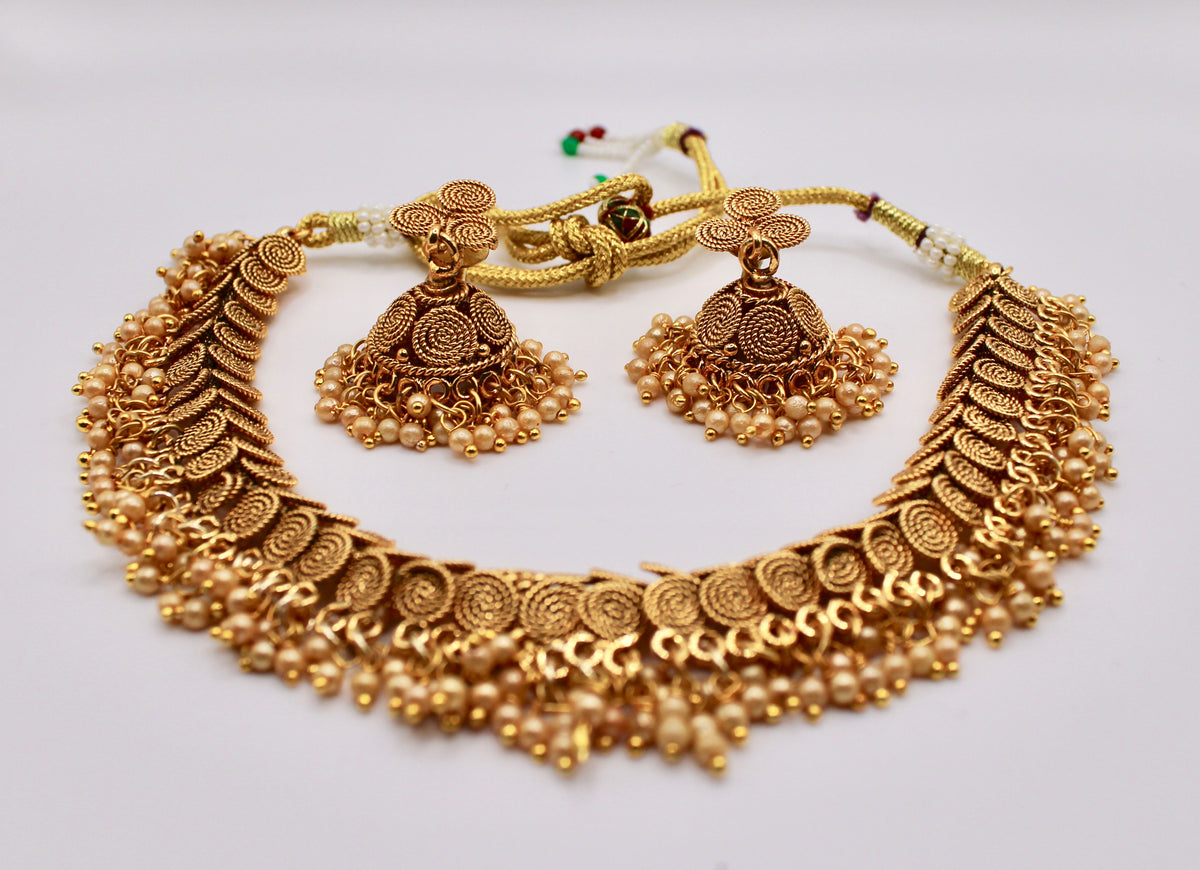 Rajwadi Necklace Set with Faux Pearls - E1188