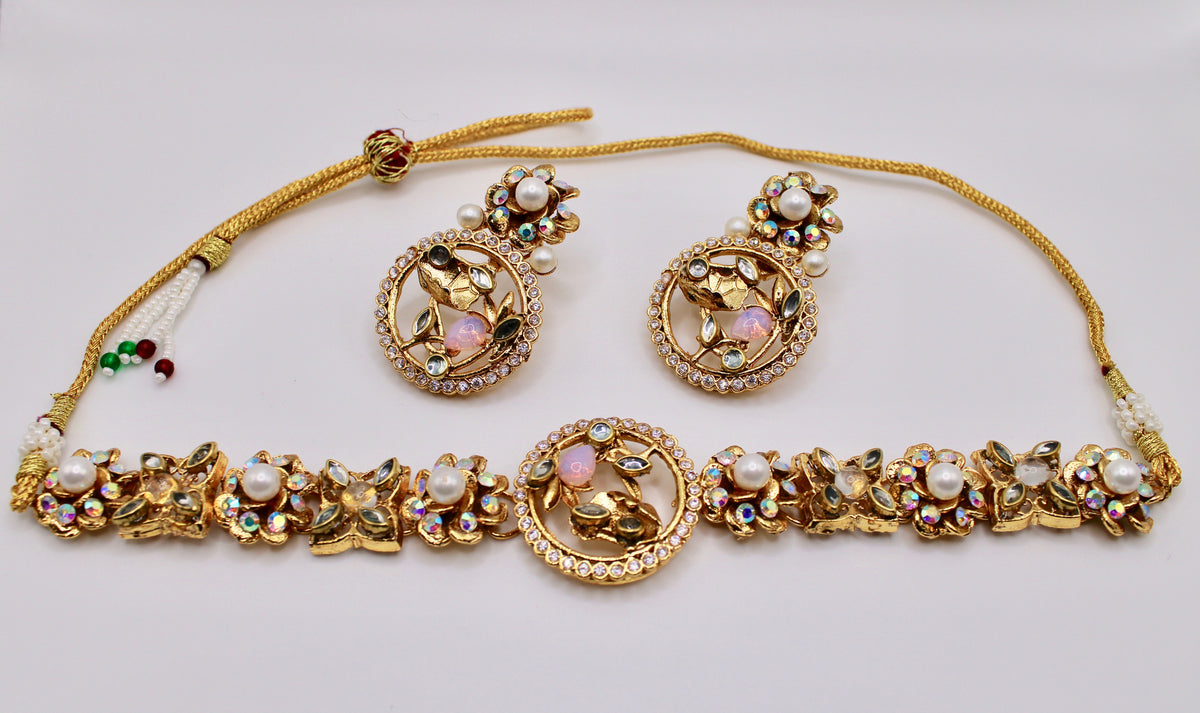 Rhinestone and Faux Pearl Necklace Set - E1215