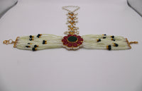 Sheesha Kundan and Faux Pearl Anja (Bracelet With Ring) - E1187